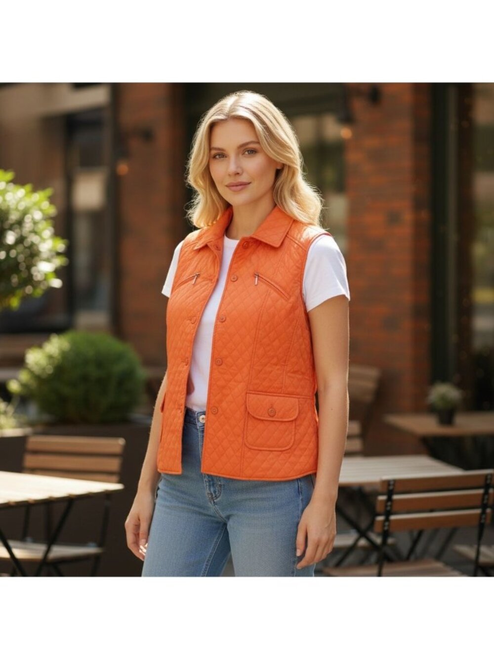 Womens I.C.Y. Quilted Vest XL Creamsicle Orange With Pockets Lightweight Layer